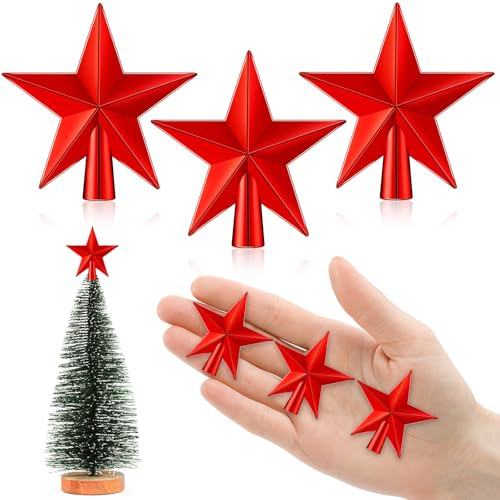 6 cm Weihnachtsstern, Mini-Weihnachtsbaum, kleiner Weihnachtsbaum, Ministerne zur Dekoration des kleinen Weihnachtsbaumes (6 cm-glänzend: rot)