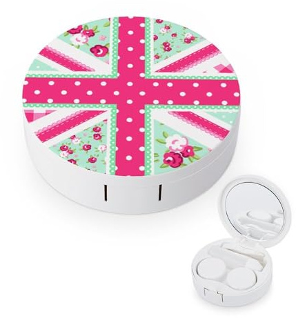 fkgvwo Contact Lens Container Union Jack Travel Contact Lens Box with Mirror Tweezers Solution Bottle