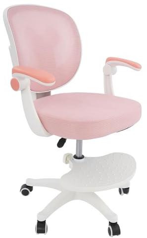 MIUKYUI Säker ergonomisk barnsnurrstol med nätryggstöd höjdjusterbar sits och justerbara armstöd – den bekväma inlärningsstolen för barnrum och hemmakontor i 3 färger (rosa)