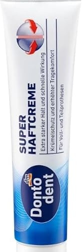 DontodentHaftcreme für Zahnprothesen voll-und Teilprothesen, Extra Starker Halt, mit Krümelschutz 75gr