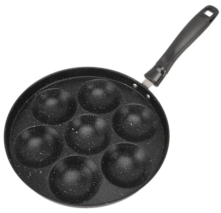 Haofy Poêle Aebleskiver en Fonte, 7 Trous, Machine à Crêpes et Omelettes Antiadhésive avec Poignée Résistante à la Chaleur