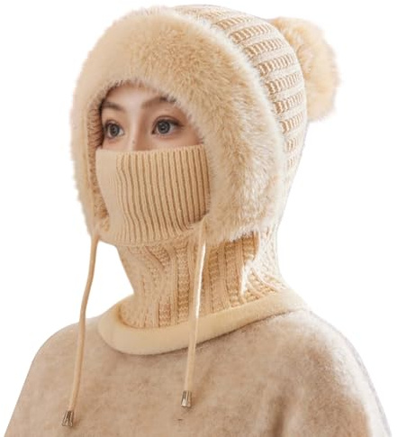 Generisch Mütze Damen Wintermütze Balaclava Damen 3 in 1 Beanie Mütze Warm Strickmütze & Halswärmer Sets Multifunktional Verstellbar Gesichtsmaske für Täglich und im Freien Wintermütze