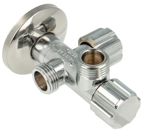 tecuro Doppeleckventil Eckventil 1/2 Zoll (DN 15), mit 2 x 1/2 Zoll Abgängen, einzeln absperrbar - Messing verchromt (Ventil)