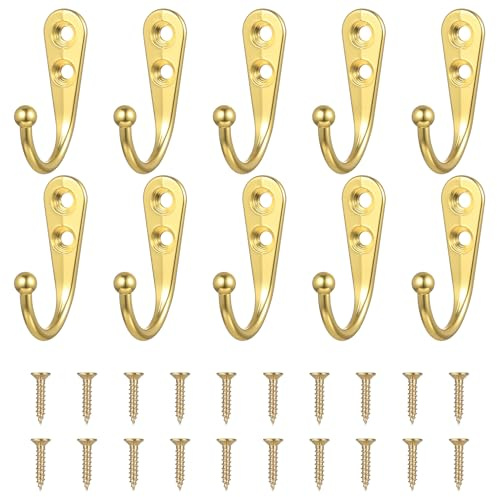 XKQYX 10 Piezas Ganchos Percheros de Pared, Vintage Perchas Pareds (oro) | Ganchos Pareds, Colgadores Pared de Retro, Gancho para Colgar Ropa Abrigos Llave Cocina Baños Armarios, Con Tornillos