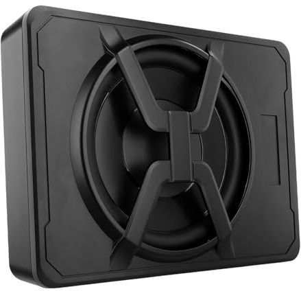Realdio Aktiv subwoofer för bil, passar under sätena, maximal effekt 1 200 W, 10 tum, med omgivande belysning, inbyggd förstärkarmodul, kompakt och kraftfull subwoofer