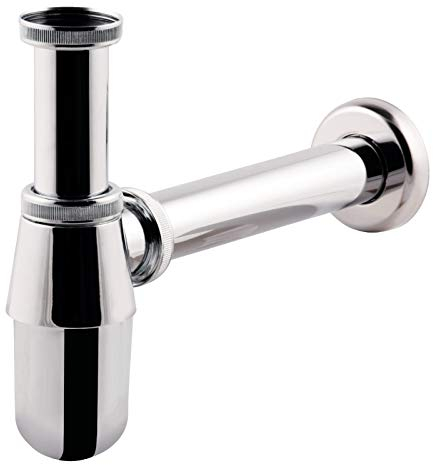 Sanitop-Wingenroth Flaschengeruchsverschluss | Tassensiphon in 1 1/4 x 32 mm | ideal für kleine Bäder | Metall | Chrom | 22122 1