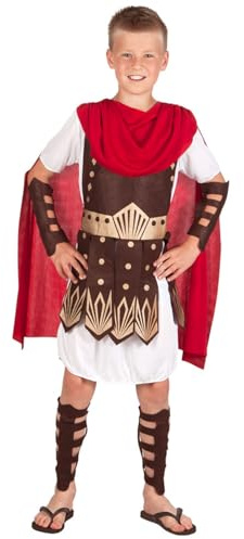 Boland - Gladiator för barn, set med tunika, arm- och benskydd, fighter, riddare, karneval, temafest, vit, 140