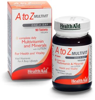 HealthAid A to Z Multivit Tablets – All-in-One Daily Multivitamin & Mineral for Immune Support, Energy, & Vitality - with Lutein - 90 Vegan Tablets
