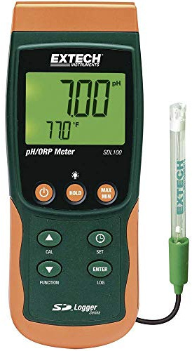 Extech pH- und ORP-Messgerät/Datenlogger, 1 Stück, SDL100 | pH, ORP/Redox, Temperatur, ATC, Doppel-hintergrundbel. LCD, SD-Karten-Excel, BNC-Eingang, Koffer