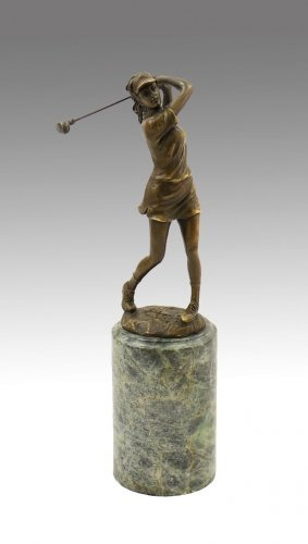Kunst & Ambiente - Bronzefigur/Pokal - Die Golferin - signiert von Milo - Echte Bronze - Golfer Bronzefigur