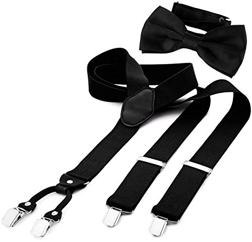 DonDon Ensemble élégant de bretelles homme larges 3,5 cm et nœud papillon fait main - Accessoire élégant pour mariage, fête, dîner veston, smoking - Noir