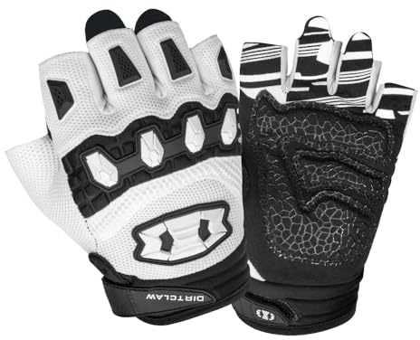 Seibertron Dirtclaw Handschuhe für Unisex BMX MX ATV MTB Straßenrennen Mountainbike Fahrrad Radfahren Off-Road/Dirt Bike Gel Gepolsterte rutschfeste Handfläche Fingerlose Motorrad Weiß M