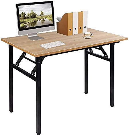 Sogesfurniture Fällbart bord kontor arbetsrum skrivbord dator PC laptop bord arbetsstation matbord spelbord, ingen installation behövs, 100 x 60 x 75 cm, teak & svart AC5TB-100-SF