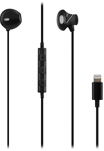 T'NB Kabelgebundene Kopfhörer, Lightning-Anschluss, semi-In-Ear, Stereo-Sound, integriertes Mikrofon, kompatibel mit Apple iPhone/iPad, MFI-Zertifiziert, Schwarz | Elegant, halbe Ohrmuschel, Kabel 120 cm, integriertes Mikrofon und multifunktionale Bedienelemente, Schwarz