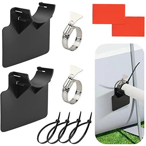 2pcs Swimming Pool Pipe Holders Water Hose Support Brackets with 2 Tapes 4 Cable Ties and 2 Hose Clamps, Above Ground Pool Hose Holder Fits for 1.5 Inner Diameter ,Preventing Pipes Sagging Accessory