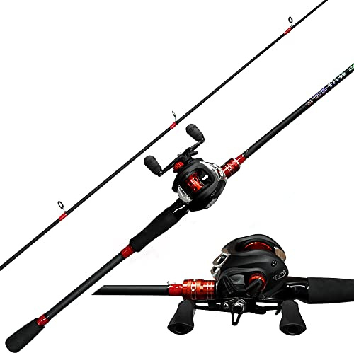 Kilitn Angelrute und Rolle Combo, Baitcasting Combo Baitcast Rolle, 2-teilig, langlebige, mit Glasfaser umwickelte Kohlefaserrute mit komfortablem Eva-Griff (Links, 1.8)