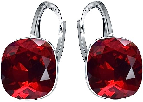 Hängende Ohrringe 925 Silber mit Marken Kristall Zirkonia - Damen Schmuck Echt Silberne Hänge Ohrhanger Ideal Geschenge (Rot)