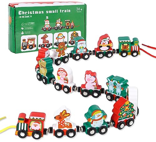 TSLBW Tren magn¨¦Tico de Navidad 14 Piezas Tren de Navidad de Madera Tren magn¨¦Tico de Madera Juguetes educativos Juguetes de Trenes de Navidad para Menores de 6 a?os Ni?os Ni?as Xmas Regalos