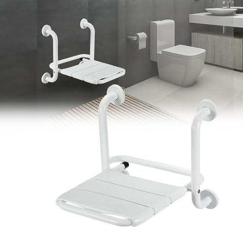 Jopassy Sedia da doccia pieghevole a parete, pieghevole a 90°, con bracciolo, sedile pieghevole per montaggio a parete, antiscivolo, fino a 120 kg, per anziani