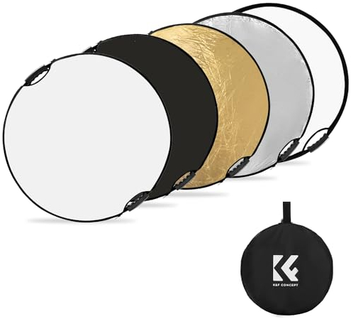 K&F CONCEPT 32(80cm) Light Reflector with Grips, 5-in-1 Photography Diffuser Collapsible Portable for Studio and Outdoor Lighting Gold Silver White Black Translucent