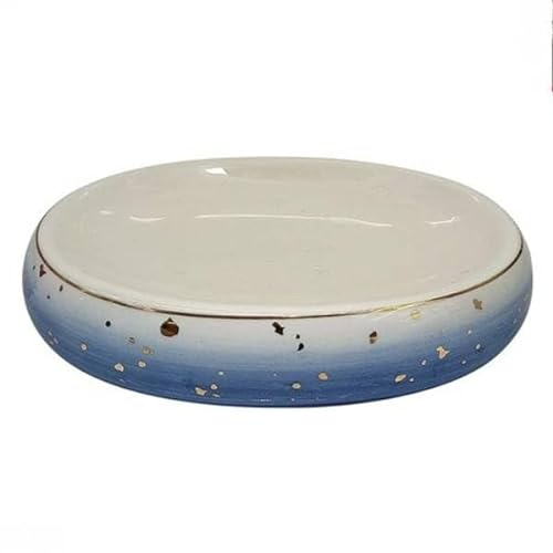 OISE ART STORE Trade Shop - Piatto Piattino Porta Sapone Saponetta Bagno in Ceramica Bianco Blu Arredo 79968 -