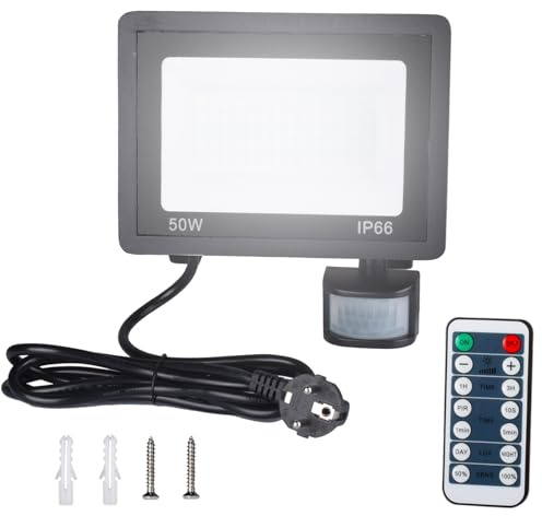 Etrogo LED Strahler mit bewegungsmelder außen 50W Fernbedienung 5000LM 72Leds 6000K Kaltweiß Dimmbar LED IP66 Wasserdicht für Garten Garage Hof Sportplatz [Energieklasse E]