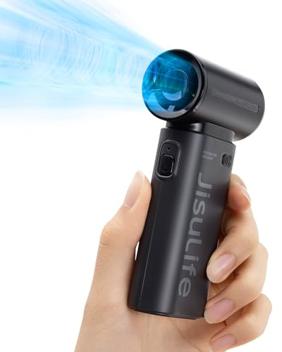 JISULIFE Tragbarer Handventilator, Turbo-Power [12 Stunden Maximale], 5-Gang-Wind, 3600 mAh wiederaufladbar, Mini-Taschendesign, persönlicher Ventilator für Reisen, Konzerte, Make-up – Schwarz