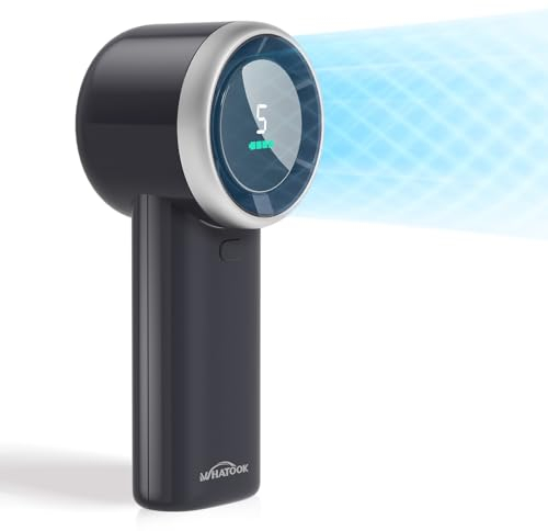 WHATOOK Handheld Fan, 2024 High Speed Cooling Turbo Mini Portable Rechargeable Fan with LED Display/2H Fast charging, Personal Small Stylish 5 Speeds Fan for Man Outdoor Beach Travel Vacation