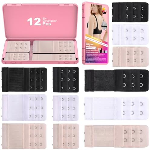 Eotyunc BH Verlängerung für Damen, BH Erweiterung mit Aufbewahrungsbox, Elastischer BH-Verlängerer Verschluss - Schwarz, Weiß, Beige