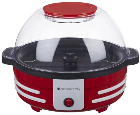 Melchioni Family | Macchina per Pop Corn Rotonda MR POPPY, 850W, con Sistema di Rotazione e Coperchio Ciotola, Dosatore per Pop Corn Burro, Colore Rosso