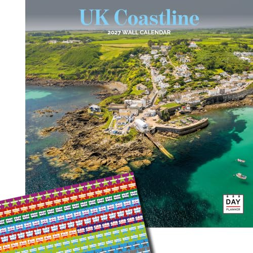 Dayplanner Publishing UK Coastline Calendar 2027, Large with Stickers | Large square 16-month wall calendar with organisational stickers, ideal as a UK Coastline gift.