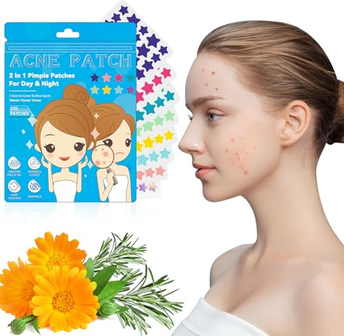 Pickel Patch Sterne, 320 Stück Anti Pickel Patches Unsichtbare Hydrocolloid Pimple Patches Star 2-in-1 Tag & Nacht Akne Pflaster für Gesicht Wasserdicht & Atmungsaktiv Acne 3 Größen