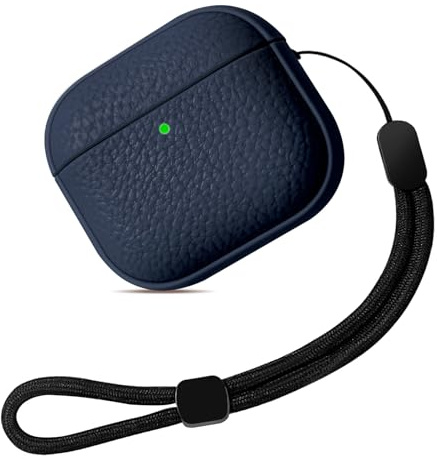 Teyomi Funda Compatible con AirPods 4 con Correa de Mano, Funda Protectora para Airpods 4, TPU Diseño de Textura para Airpods 4 Case, Soporta Carga inalámbrica (Azul Oscuro)