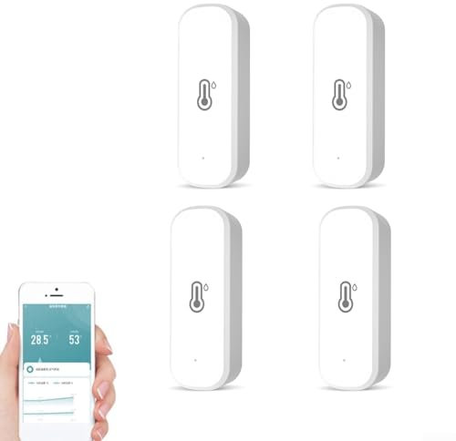 Tuya - Rilevatore di temperatura e umidità WiFi, igrometro wireless per interni, termometro, sensore con allarme di notifica tramite app remota, per casa, ufficio, giardino (4 pezzi)