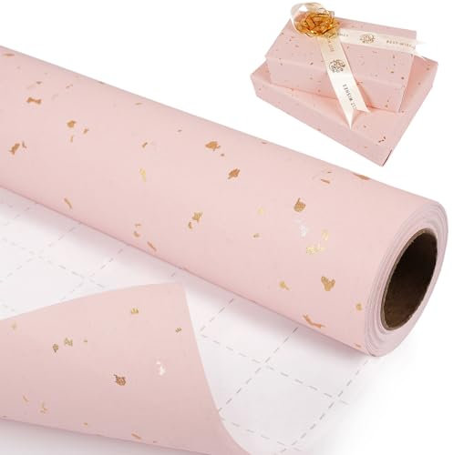 Rosa Geschenkpapier Rolle Metallic, Rosa und Goldfolie Geschenkpapierrolle für Mädchen und Frauen, Mattes Geschenkpapier Kraftpapier für Weihnachten, Hochzeit, Geburtstag, Muttertag, 43cm x 10m