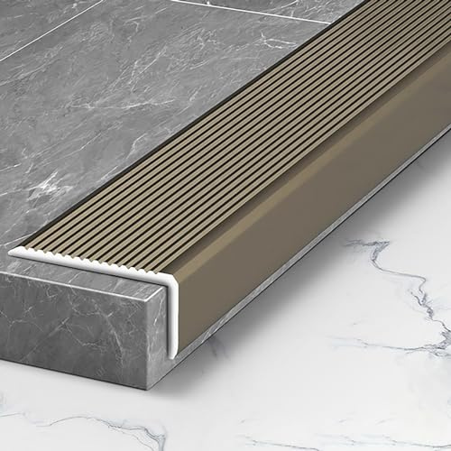 Raouoae Stair Anti-Slip Aluminium Nosing Edge Step Profile Stair Mouldings Length: 90cm*3 Pieces Edging Strip Durable Metal Trim For Safe, Non-Slip Steps(Champagne)