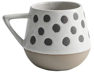 Jarsense Taza de Café de Cerámica Rústica Artesanal de 12oz - Taza de Alfarería Inspirada en el Estilo Japonés, Diseño Redondo de Puntos, Apta para Lavavajillas y Microondas