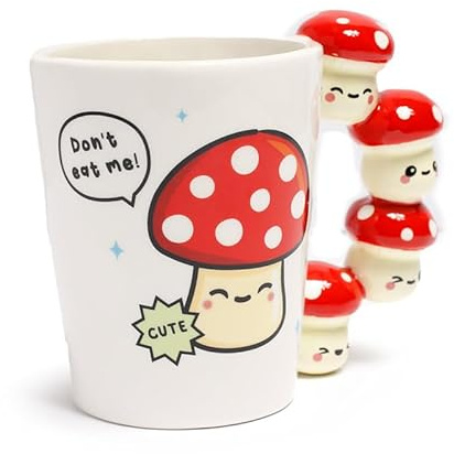 Puckator Tasse mit süßem Pilz-/Fliegenpilz-Griff, lustiges Wohnaccessoire, niedliche Geschenke für Freundin, große Tassen für Männer, Frauen, heiße Getränke, niedliche Tassen, Geschenke,