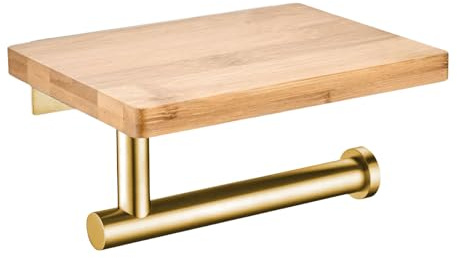 Pasdrucn Klopapierhalter Holz, Edelstahl Wc Papier Halterung Badezimmer, Edelstahl Klorollenhalter Wandmontage, Wc Papier Halterung Rollenhalter Mit Stanzschraube (Gold)