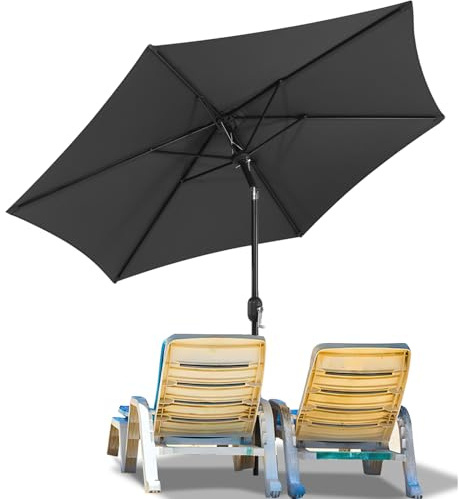 Ollewiellan Sonnenschirm Ø 270 cm mit Kurbel, Ampelschirm beidseitig um 30° knickbar, UV Schutz 50+ Strandschirm, Sonnenschutz, Gartenschirm für Terrasse, Balkon, ohne Ständer, Grau