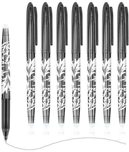 8 Pcs Erasable Pens Black Friction Pen 0.7mm Gel Pen for Writing Erasable Gel Ink Eraser Pens with Rubber on the End for Kids Adults School Work Paperwork Stationary Back to School Supplies