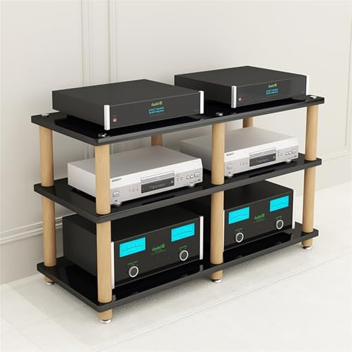 WLCGYD Audio Rack HiFi Regal AV-Medienständer Mit 2 Und 3 Ebenen, Audiokomponenten-Rack-Regal – Display, Verstärker, Aufnahme, Stereo-Receiver, HiFi, Zweireihiges Eck-Entertainment-Center(Black)