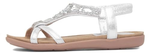 Lilley Girls Silver Diamante Open Toe Flat Sandal - Size 5 UK - Multicolour