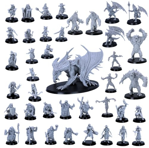 Forged Terrain Fantasy Miniatures Lot de 40 figurines miniatures en résine à l'échelle de 28 mm pour D&D, Pathfinder et plus encore