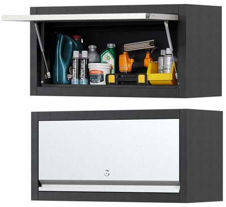 kavey Werkstattschrank Hängeschrank, Metall Werkzeugschrank mit Klapptür, Abschließbar Wandhängeschrank Hängend für Garage Werkstatt H35 x L66 x D30 cm