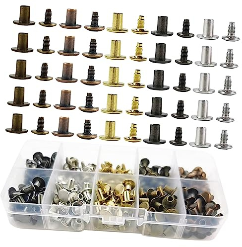 HORIALENCE 150juegos Remaches Metálicos Kit De Remaches Para Cuero Tornillos De Encuadernación Para Manualidades Para Marroquinería y Reparación De Ropa