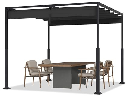 HENGMEI Pergola Gartenlauben 3x3m Gartenpavillon Terrassenüberdachung Pavillon Partyzelt Metall Wasserdicht Stabil Gartenzelt für Terrasse, Garten, Deck (Schwarz)