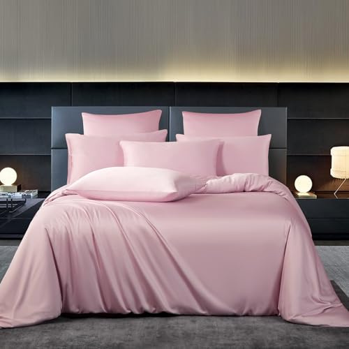 YASMENG Sängkläder i bambu, 200 x 200 cm, rosa, enfärgade, 50 % bambu, Lyocell-sängkläder, kylande, mjuka, ventilerande, silkeslena, hållbara sidenpåslakan i 3 delar, med dragkedja och 2