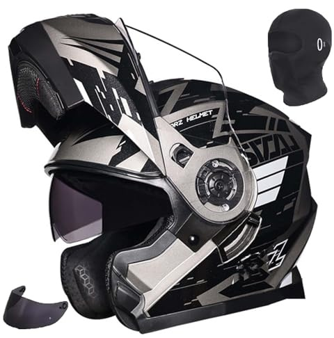 Casque de Moto intégral à visière Rabattable, homologué ECE 2205, avec Double visière antibuée, Convient aux Hommes et aux Femmes. 4,2XL61-62CM