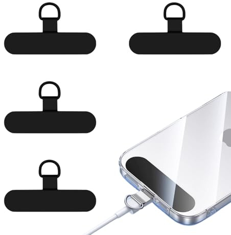 XIELBIS 4 Pcs Phone Tether Tags,Phone Tether Tabs,Metal Crossbody Cell Phone Lanyard Patch for Smartphones - Stainless Steel Cellphone Lanyard Tether Patches,Mobile Phone Lanyard Patch（Type B Black）